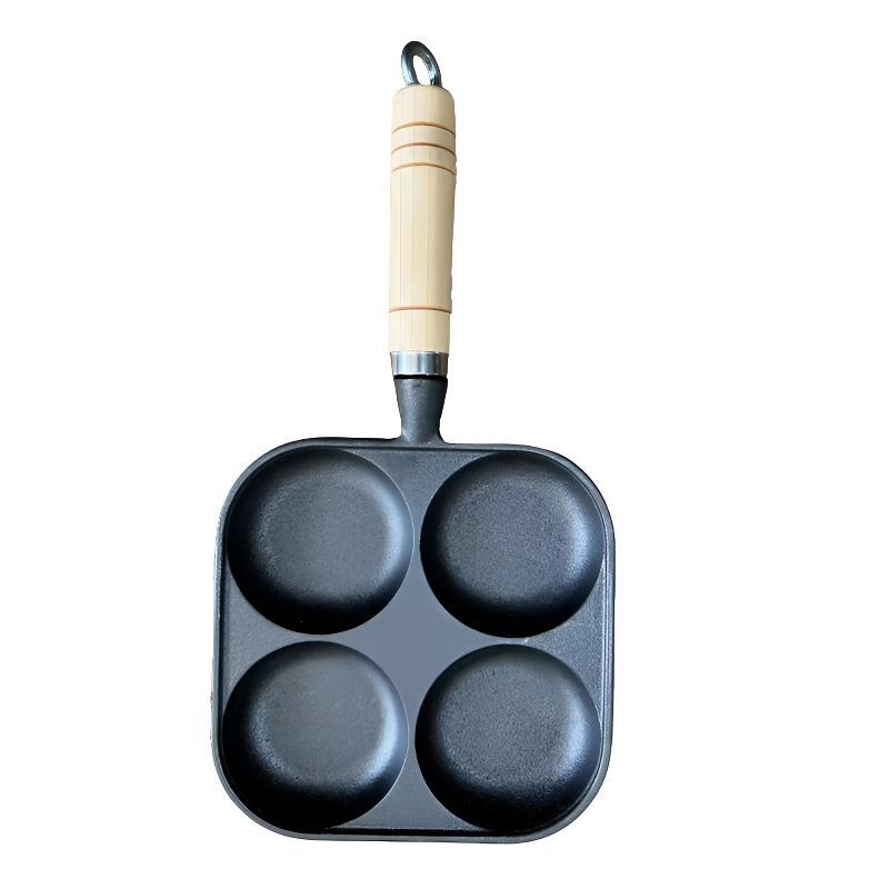 Tigaie pentru ouă cu patru găuri – fontă, antiaderent, compatibil gaz și inducție, pentru ouă dumplings și mini clătite