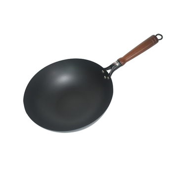 Wok od pročišćenog željeza bez premaza, s jednim dnom, dubina 9,5 cm, težina 1,45 kg, staklena poklopac, za opće kuhanje