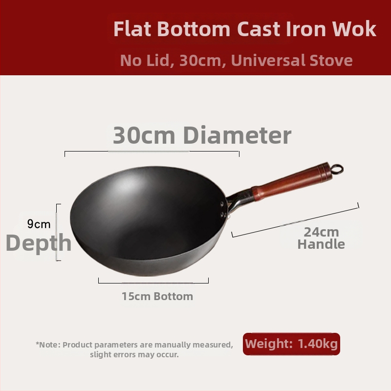 Wok od pročišćenog željeza bez premaza, s jednim dnom, dubina 9,5 cm, težina 1,45 kg, staklena poklopac, za opće kuhanje