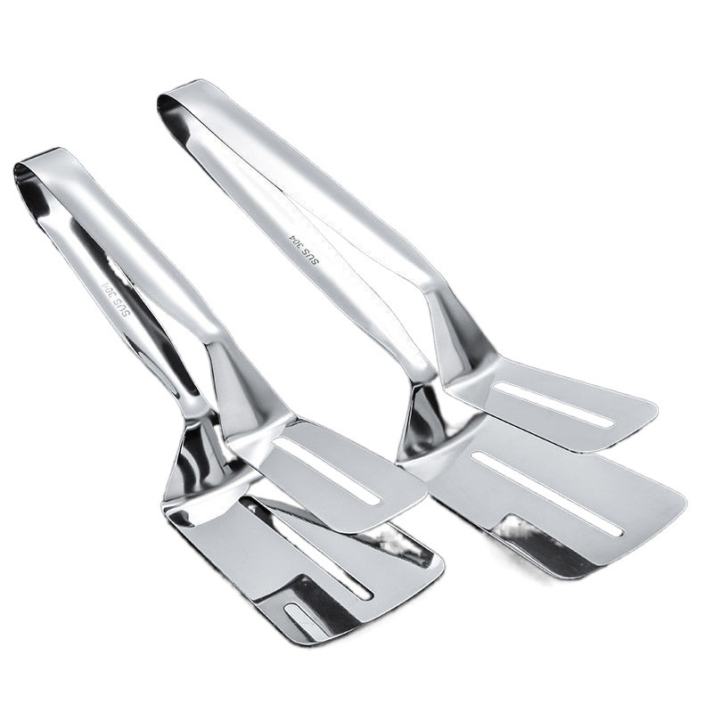 Kétfunkciós ételklipsz-spatula – 304 rozsdamentes acél, magas hőmérséklet-állóság, égési védelem, nyél rozsdamentes acél és szilikon