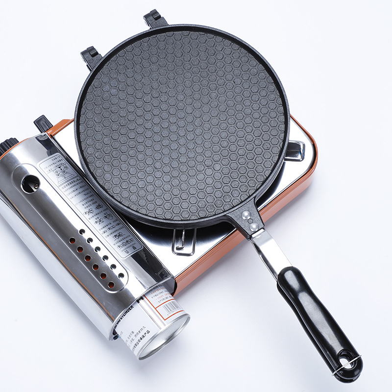 Dvostrani tiganj za korejske rolice od jaja s kalupom za vafle, ravno dno, model SJ-YP017, aluminijska legura, non-stick premaz, težina 750 g, pogodno za opće štednjake