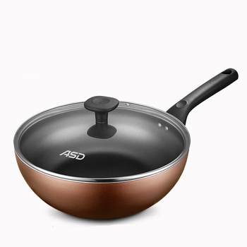 Wok s neprijanjajući premazom od aluminijske legure, stakleni poklopac, kompatibilan s indukcijskim pločama i plinskim štednjakom, 3 kg
