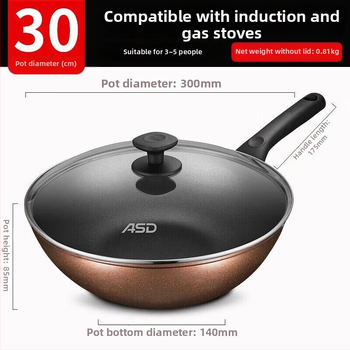 Wok s neprijanjajući premazom od aluminijske legure, stakleni poklopac, kompatibilan s indukcijskim pločama i plinskim štednjakom, 3 kg
