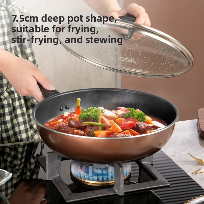 Wok s neprijanjajući premazom od aluminijske legure, stakleni poklopac, kompatibilan s indukcijskim pločama i plinskim štednjakom, 3 kg