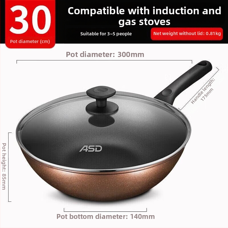 Wok s neprijanjajući premazom od aluminijske legure, stakleni poklopac, kompatibilan s indukcijskim pločama i plinskim štednjakom, 3 kg
