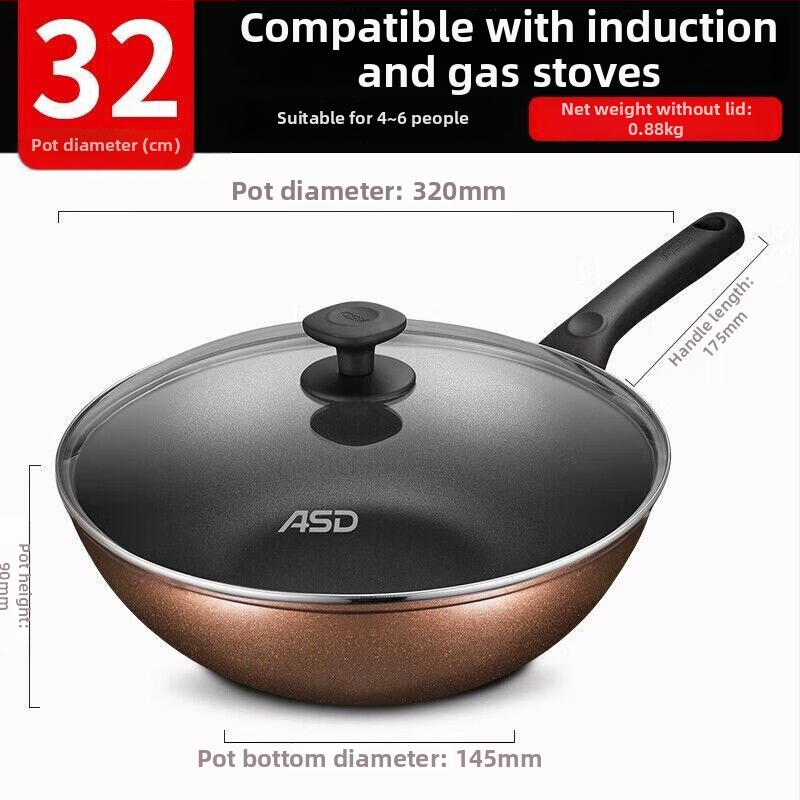 Wok s neprijanjajući premazom od aluminijske legure, stakleni poklopac, kompatibilan s indukcijskim pločama i plinskim štednjakom, 3 kg