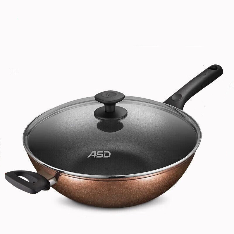 Wok s neprijanjajući premazom od aluminijske legure, stakleni poklopac, kompatibilan s indukcijskim pločama i plinskim štednjakom, 3 kg