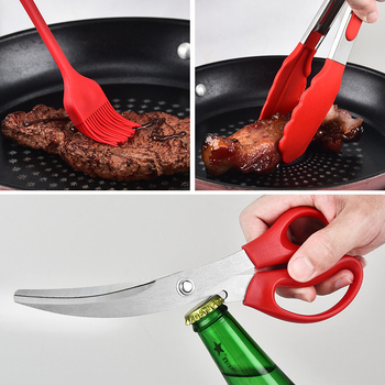 Set za roštilj sa silikonskom četkom, nožem i klipsom od nehrđajućeg čelika (Moderan minimalistički stil)