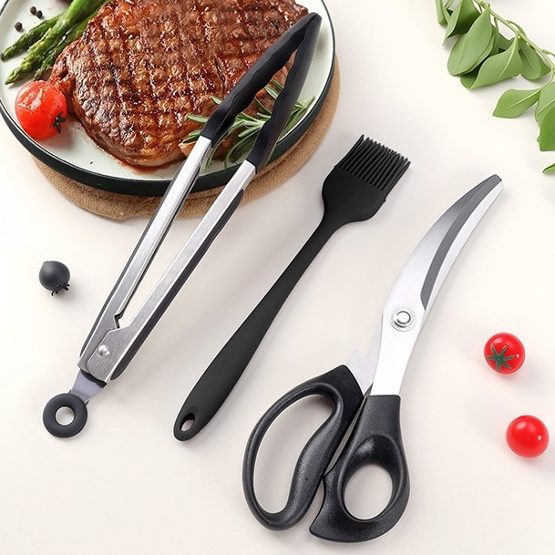 Set za roštilj sa silikonskom četkom, nožem i klipsom od nehrđajućeg čelika (Moderan minimalistički stil)