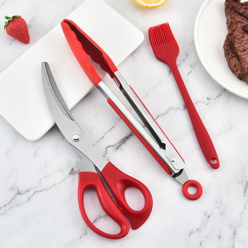 Set za roštilj sa silikonskom četkom, nožem i klipsom od nehrđajućeg čelika (Moderan minimalistički stil)