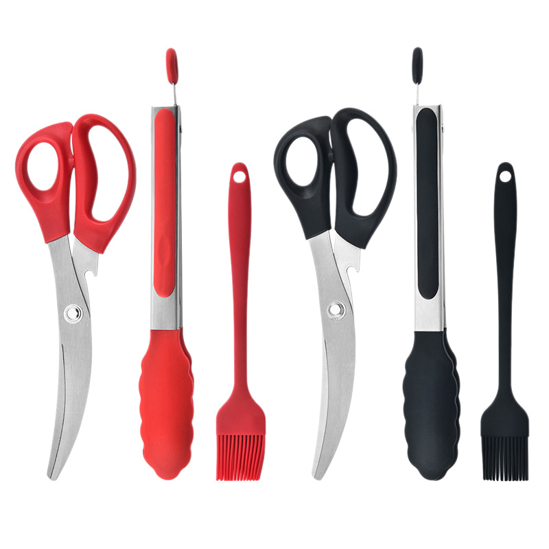 Set za roštilj sa silikonskom četkom, nožem i klipsom od nehrđajućeg čelika (Moderan minimalistički stil)