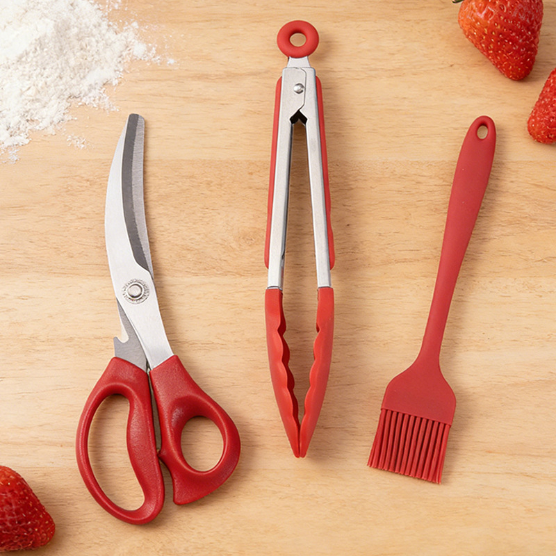 Set za roštilj sa silikonskom četkom, nožem i klipsom od nehrđajućeg čelika (Moderan minimalistički stil)