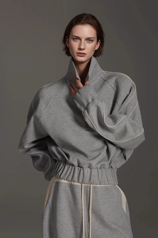 Ženski hlačni kostim od pamuk-poliestera smeše s raglan rukavima, 80–90% pamuka, proljeće 2025, svakodnevni uredski stil