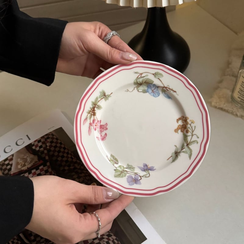 Keramički set posuđa s floralnim uzorkom – okrugli, pogodna za mikrovalnu, mogućnost ispisa logotipa i prilagođavanja