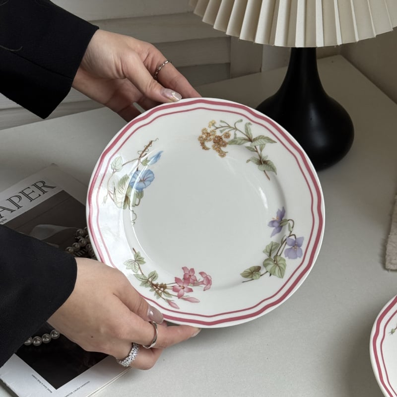Keramički set posuđa s floralnim uzorkom – okrugli, pogodna za mikrovalnu, mogućnost ispisa logotipa i prilagođavanja