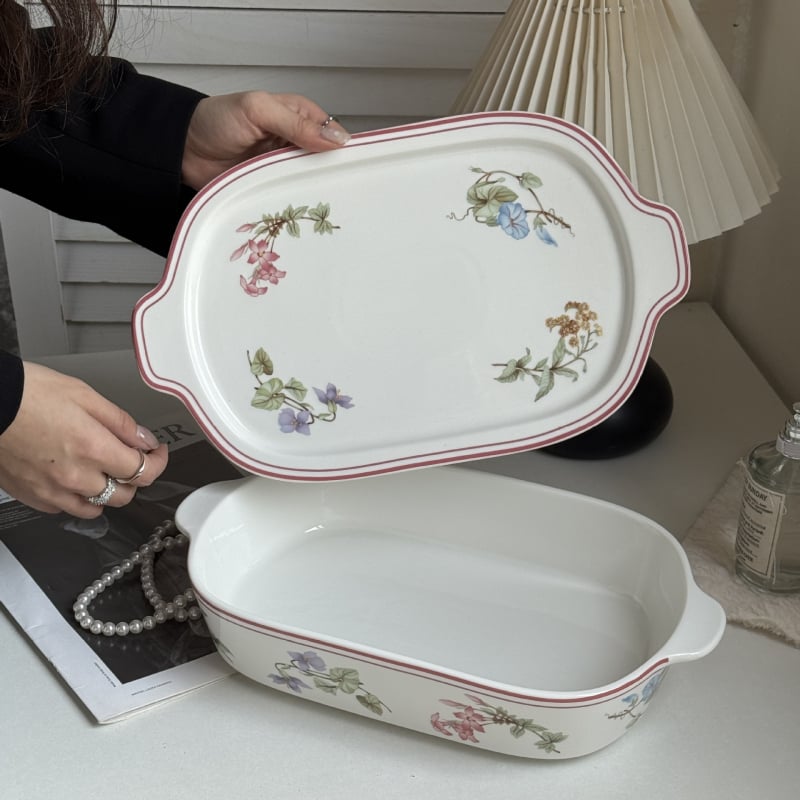 Keramički set posuđa s floralnim uzorkom – okrugli, pogodna za mikrovalnu, mogućnost ispisa logotipa i prilagođavanja
