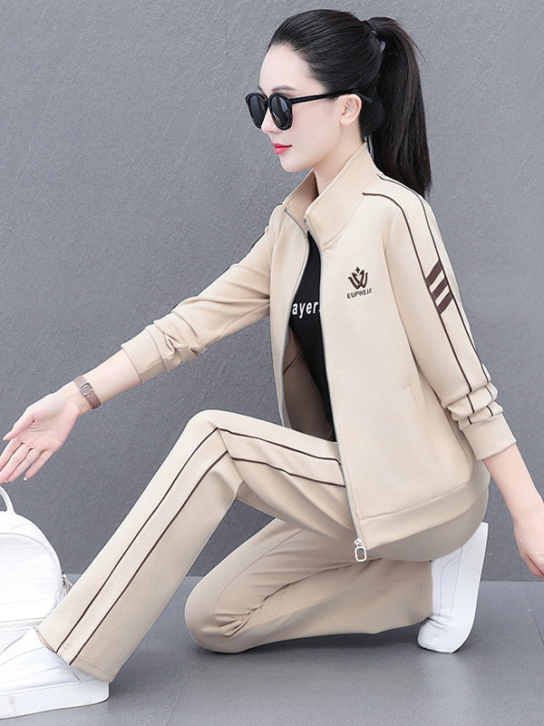 Ženski jesenski casual trodijelni kostim (hoodie + jakna + hlače), pamuk 50–70%, uzorak s riječima/brojevima/tekstom, japansko-korejski ležerni stil, hlače kostim