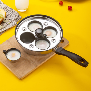 Nehrđajući čelični tiganj s dvostrukim parnim dnom, četiri rupe za jaja, staklena poklopac, složeno dno; pogodan za indukcijsku i plinsku kuhalu