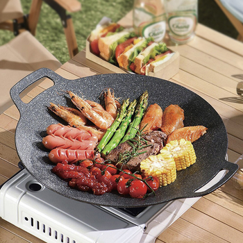 Set aluminijskih nepaličnih tava za roštilj za kampiranje — okruglog oblika, težina 1500 g, broj proizvoda 001, višefunkcionalan, prenosiv, bez dima