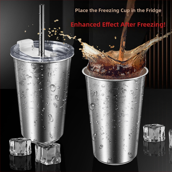 Pohár z 304 nerezovej ocele s kovovou slamkou, viečkom z PP + silikónu, skladovacia krabička PP – prenosný pohár na rýchle zmrazenie nápojov