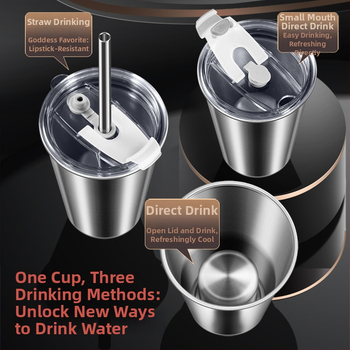 Pohár z 304 nerezovej ocele s kovovou slamkou, viečkom z PP + silikónu, skladovacia krabička PP – prenosný pohár na rýchle zmrazenie nápojov