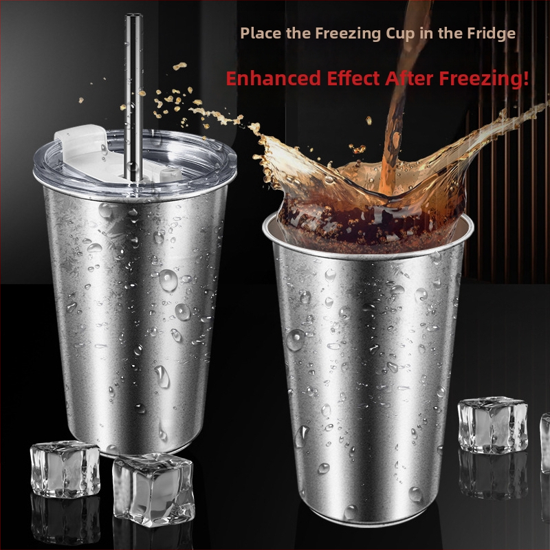 Pohár z 304 nerezovej ocele s kovovou slamkou, viečkom z PP + silikónu, skladovacia krabička PP – prenosný pohár na rýchle zmrazenie nápojov