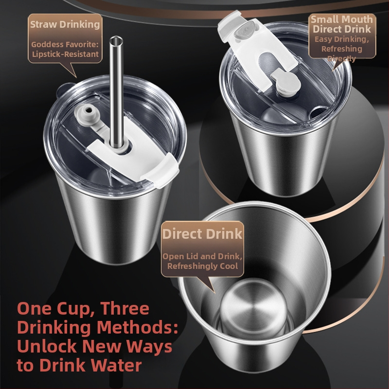 Pohár z 304 nerezovej ocele s kovovou slamkou, viečkom z PP + silikónu, skladovacia krabička PP – prenosný pohár na rýchle zmrazenie nápojov