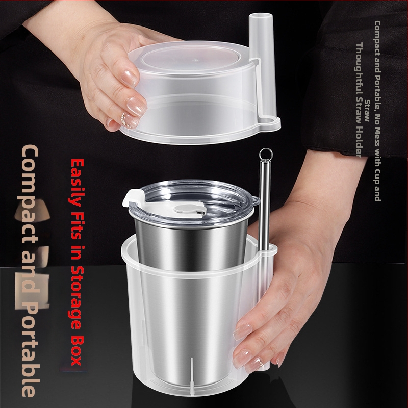 Pohár z 304 nerezovej ocele s kovovou slamkou, viečkom z PP + silikónu, skladovacia krabička PP – prenosný pohár na rýchle zmrazenie nápojov