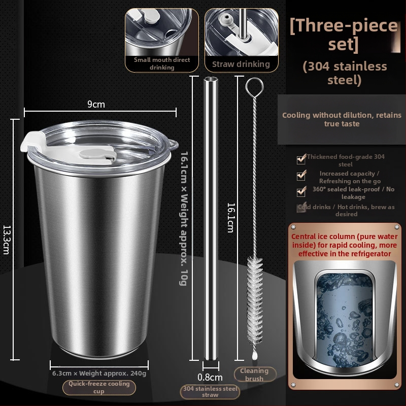 Pohár z 304 nerezovej ocele s kovovou slamkou, viečkom z PP + silikónu, skladovacia krabička PP – prenosný pohár na rýchle zmrazenie nápojov