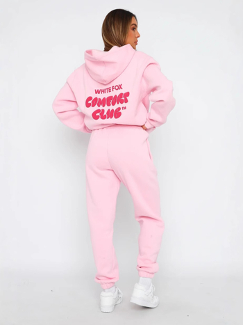 Ženski dvodijelni set s kapuljačom i hlačama, logotip, dugi rukavi, casual stil, poliester 90–95%, proljeće 2025