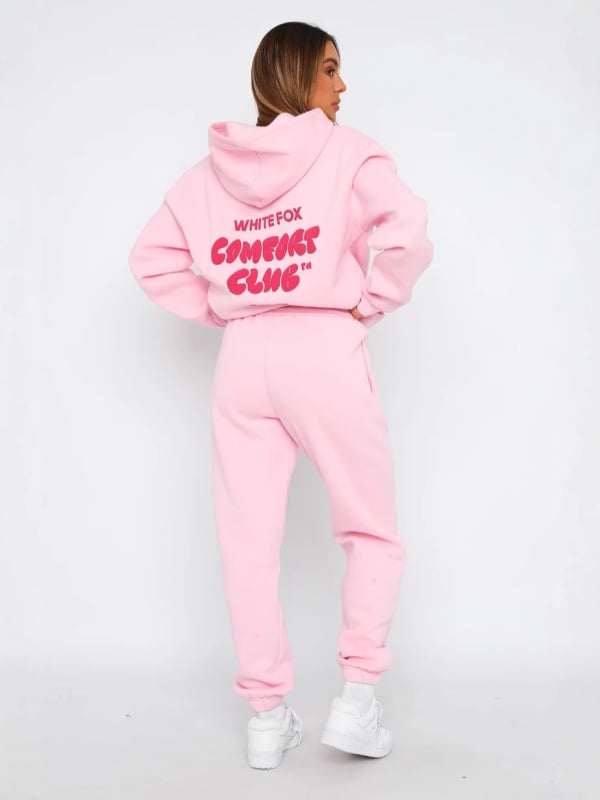 Ženski dvodijelni set s kapuljačom i hlačama, logotip, dugi rukavi, casual stil, poliester 90–95%, proljeće 2025