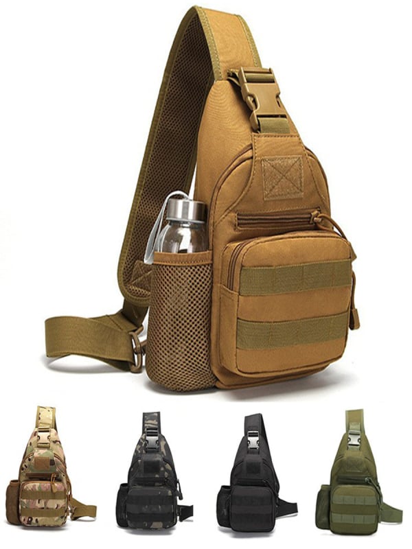 Тактическика външна чанта за гръден кош с бутилка за вода, военен стил през кръст, голям капацитет, многофункционална походна чанта за колоездене и риболов, найлон 900D