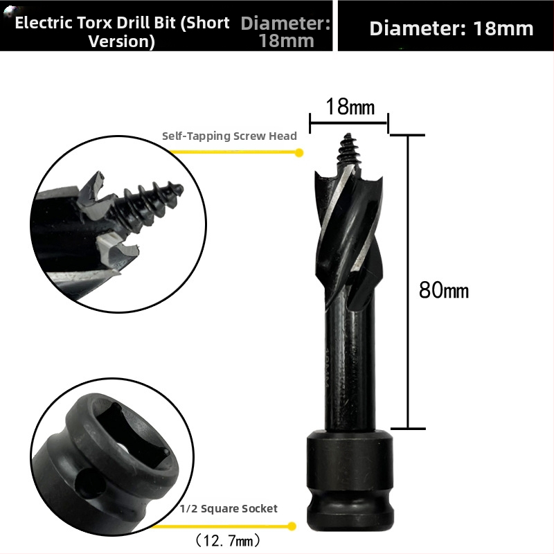 Rich Rock Șurubelniță electrică scurtă cu patru lame și patru canale pentru tâmplărie – adaptor prelungitor pentru găuri în plăci din lemn