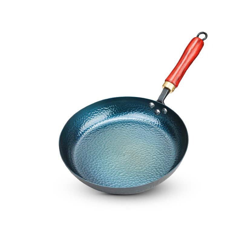 Tiganj od kovanog željeza, bez premaza, s drvenim poklopcem, s jednim dnom, dubina 5 cm