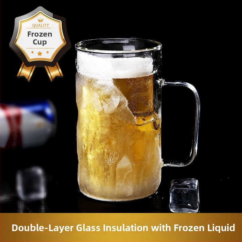 Pivný pohár s dvojitou stenou a držadlom, tepelná odolnosť, udržiava studené, prispôsobiteľný