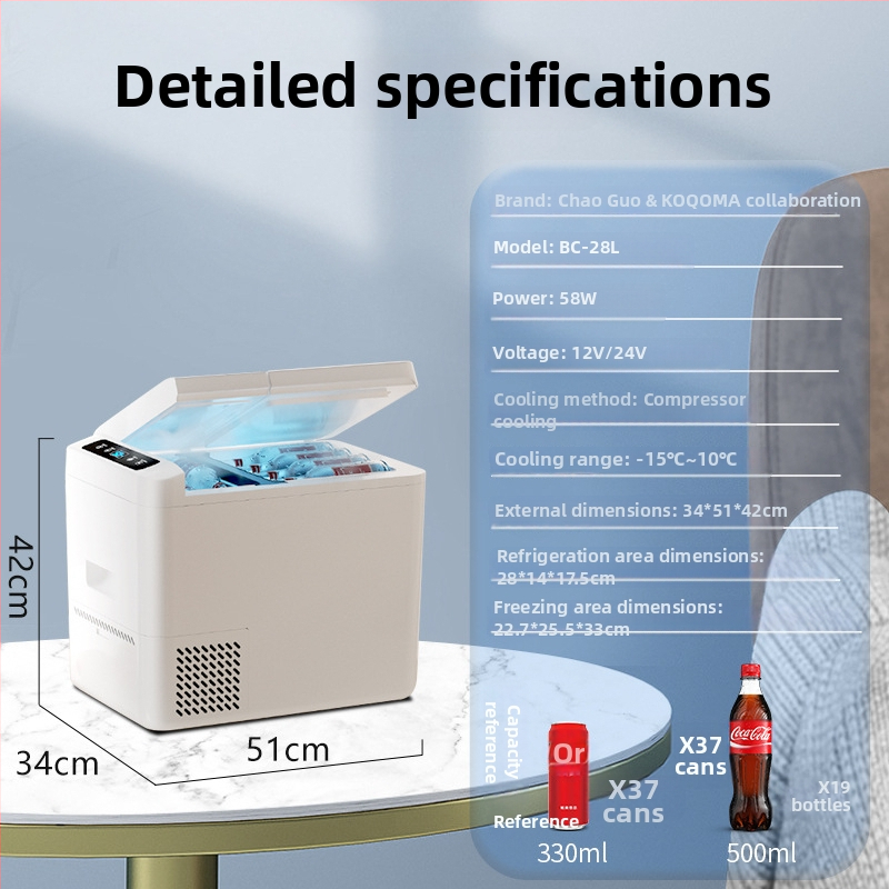 KOQOMA kompresorová autohriadička, univerzálna 12V/24V kompatibilita, objem 20L+, 48-75W, chladí na 0°C