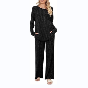 Ženski jacquard kostim s hlačama, top u T-shirt stilu, poliester/spandeks