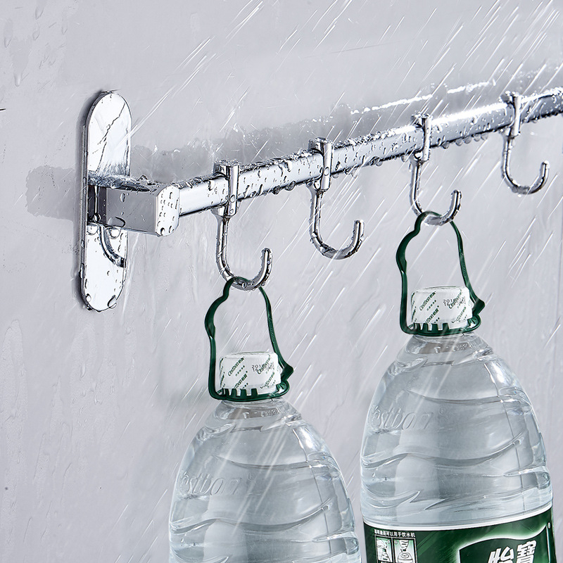 Стенно монтирана кухненска поставка за прибори с куки и държач за капаци, от неръждаема стомана с хромирано покритие, многофункционална, без пробиване