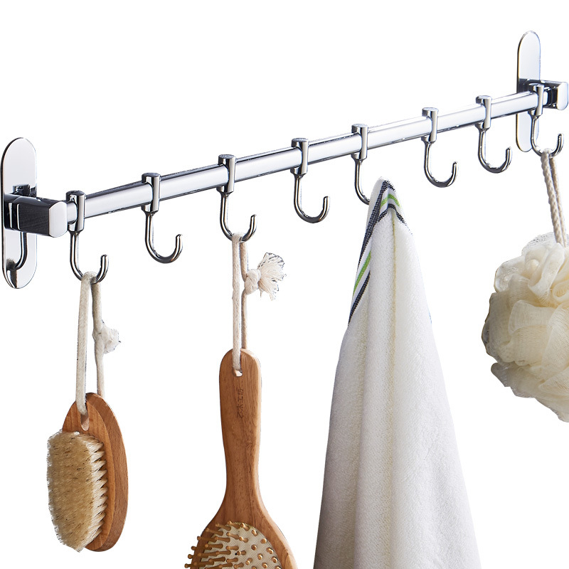 Стенно монтирана кухненска поставка за прибори с куки и държач за капаци, от неръждаема стомана с хромирано покритие, многофункционална, без пробиване