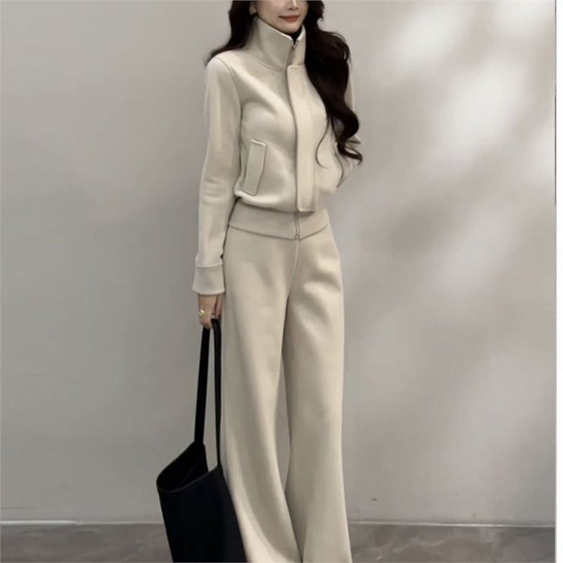 Set casual din două piese: Top T‑shirt, mâneci lungi, lână de miel, PVC țesătură, Top Set