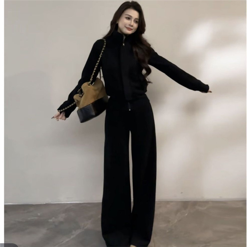 Set casual din două piese: Top T‑shirt, mâneci lungi, lână de miel, PVC țesătură, Top Set