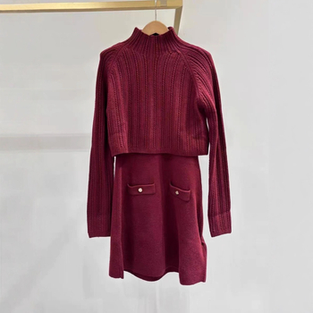 Set tricotat: top din tricot cu guler înalt și rochie fără mâneci, din tricot, lungime scurtă, toamnă 2025, stil casual de costum