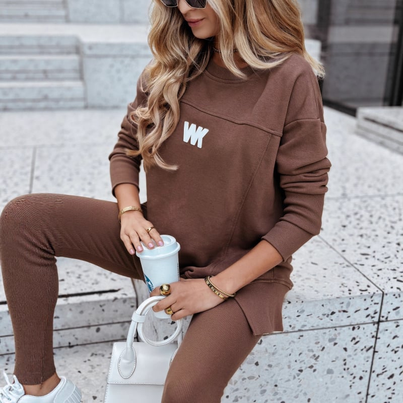 Női két részes hosszú ujjú nyomtatott nadrágkosztüm, streetwear stílus, poliészter 50–70%