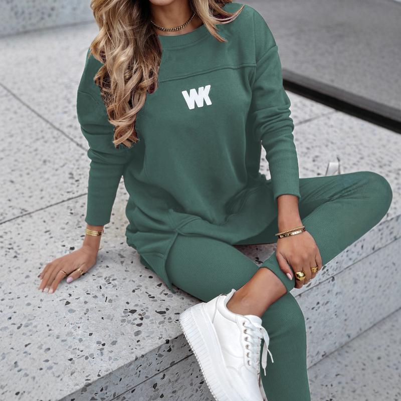 Női két részes hosszú ujjú nyomtatott nadrágkosztüm, streetwear stílus, poliészter 50–70%