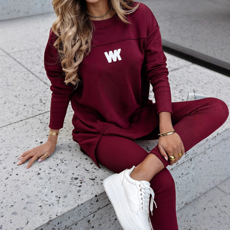 Női két részes hosszú ujjú nyomtatott nadrágkosztüm, streetwear stílus, poliészter 50–70%