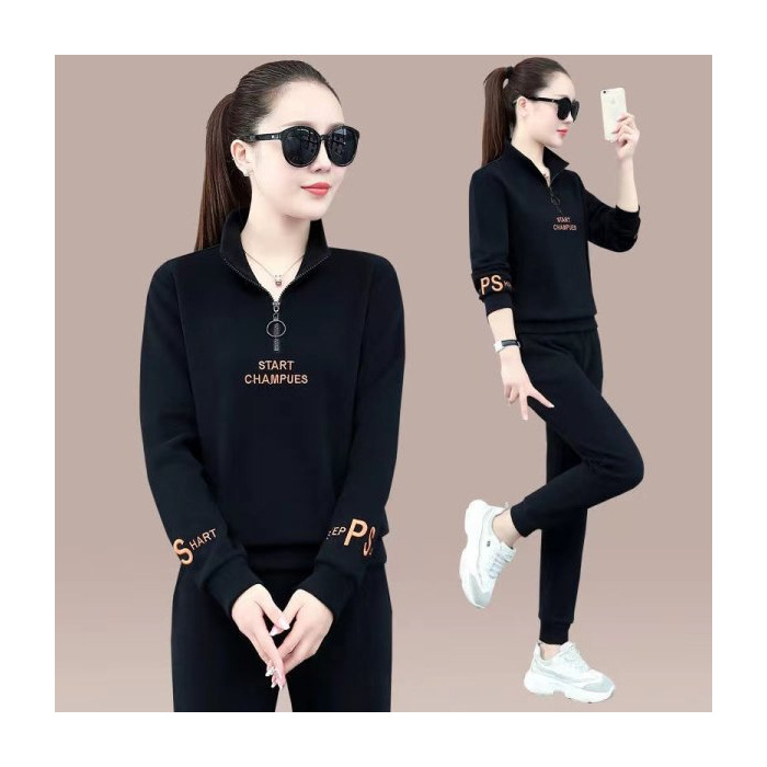 Ženski sportski kostim, jesen 2024, gornji dio s stojećim ovratnikom i dugi rukav, usklađene hlače, dvodijelni set, poliestersko-elastanska smjesa 50–70%