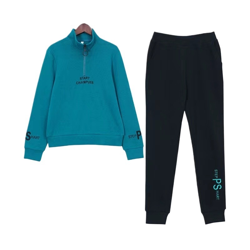 Ženski sportski kostim, jesen 2024, gornji dio s stojećim ovratnikom i dugi rukav, usklađene hlače, dvodijelni set, poliestersko-elastanska smjesa 50–70%