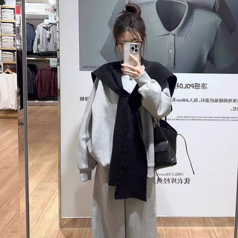 Set pantaloni casual din trei piese pentru femei, mâneci lungi, pantaloni trei sferturi (polyester, iarna 2025)