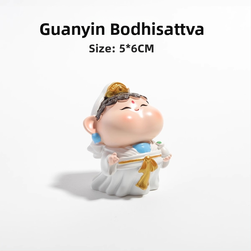 Munkaasztali dísz: Amitábha Buda és a Gazdagság Istene, gyanta, aranyos stílus, ajándék osztálytárs születésnapjára vagy karácsonyra