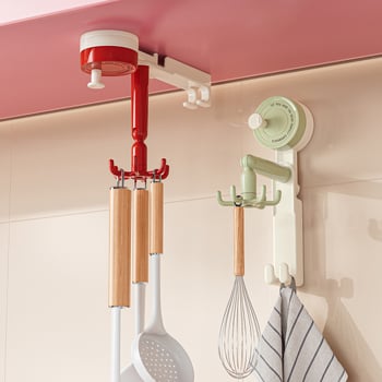 Late wind ABS стенен кухненски органайзер с вакуумна чашка, въртящи се шест зъби за съдове и прибори, тегло 83.5 g